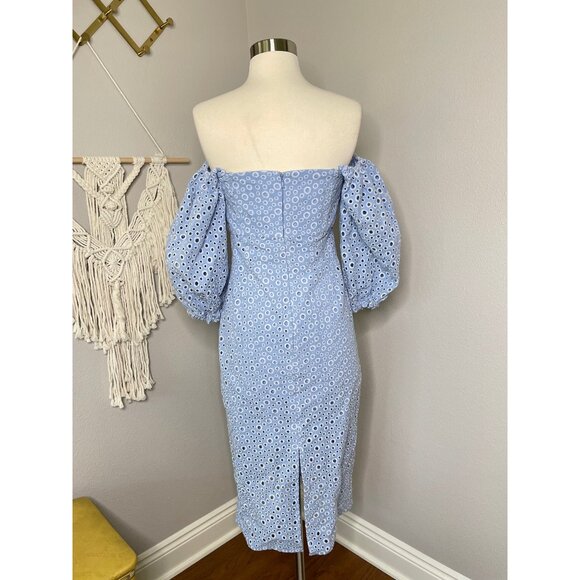 Prose & Poetry Sheila Midi Dress Size Small Blue Eyelet Off the Shoulder New - Picture 7 of 13
